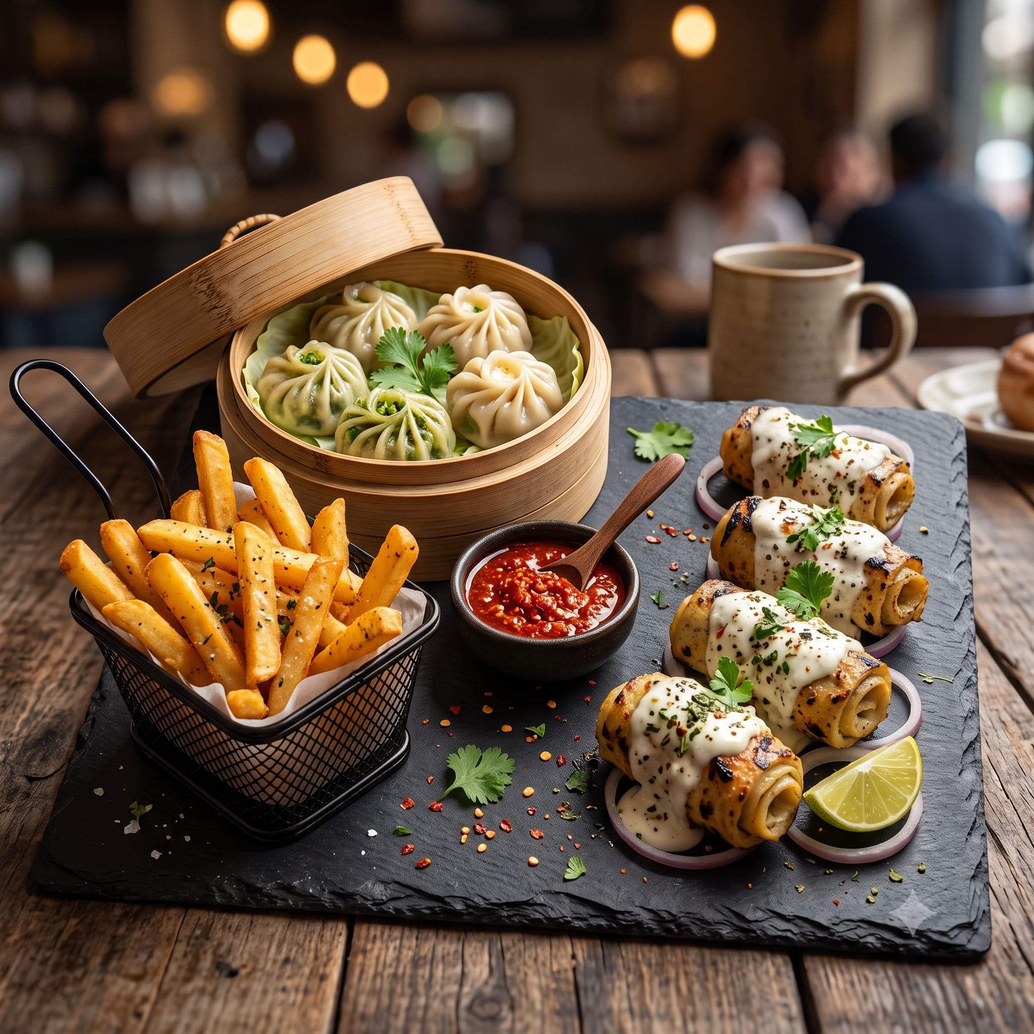 Veg & Paneer Momo + French Fries + Malai Chaap